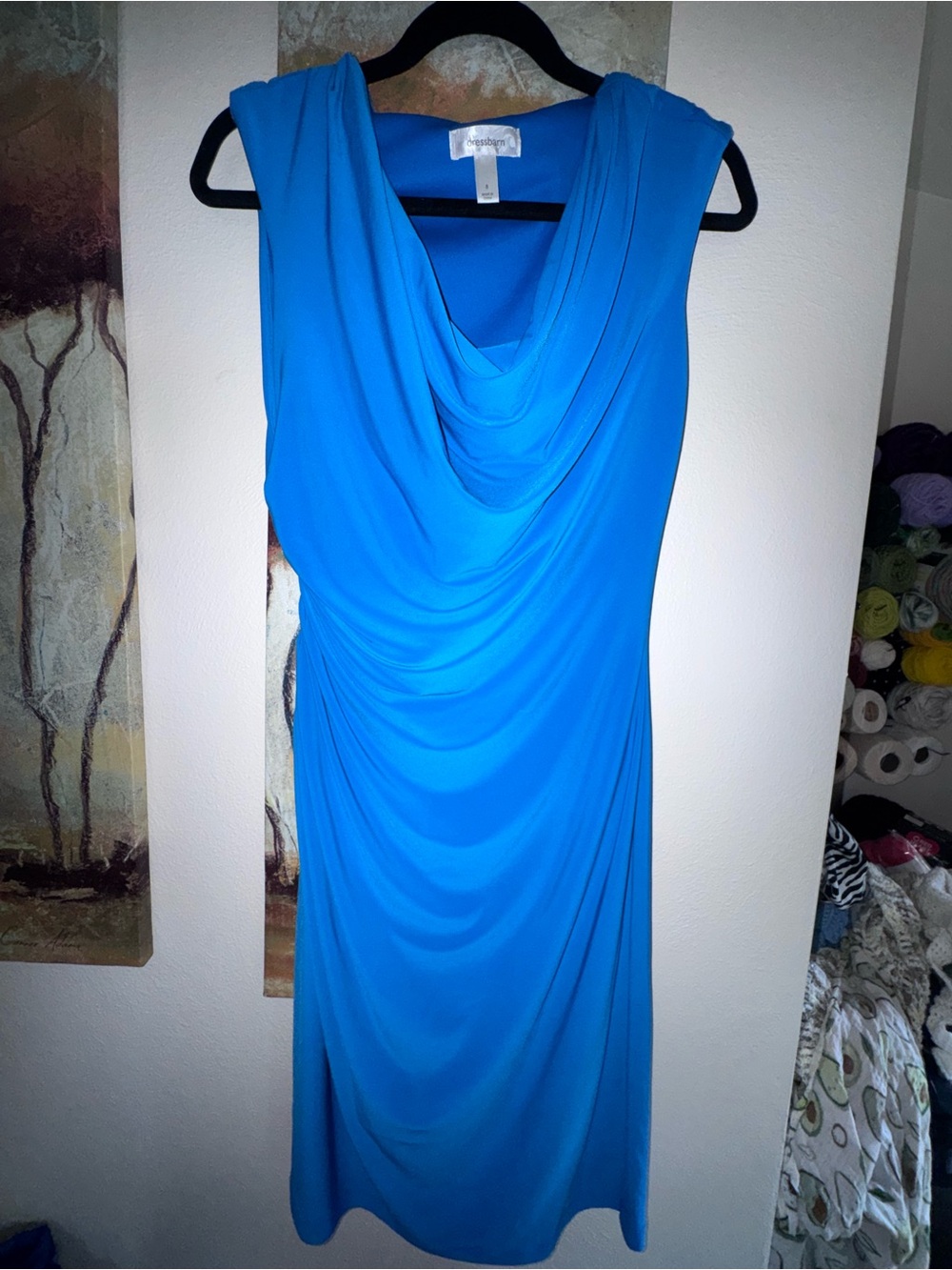 dressbarn Draped Cowl-Neck Midi Dress in Bright Blue